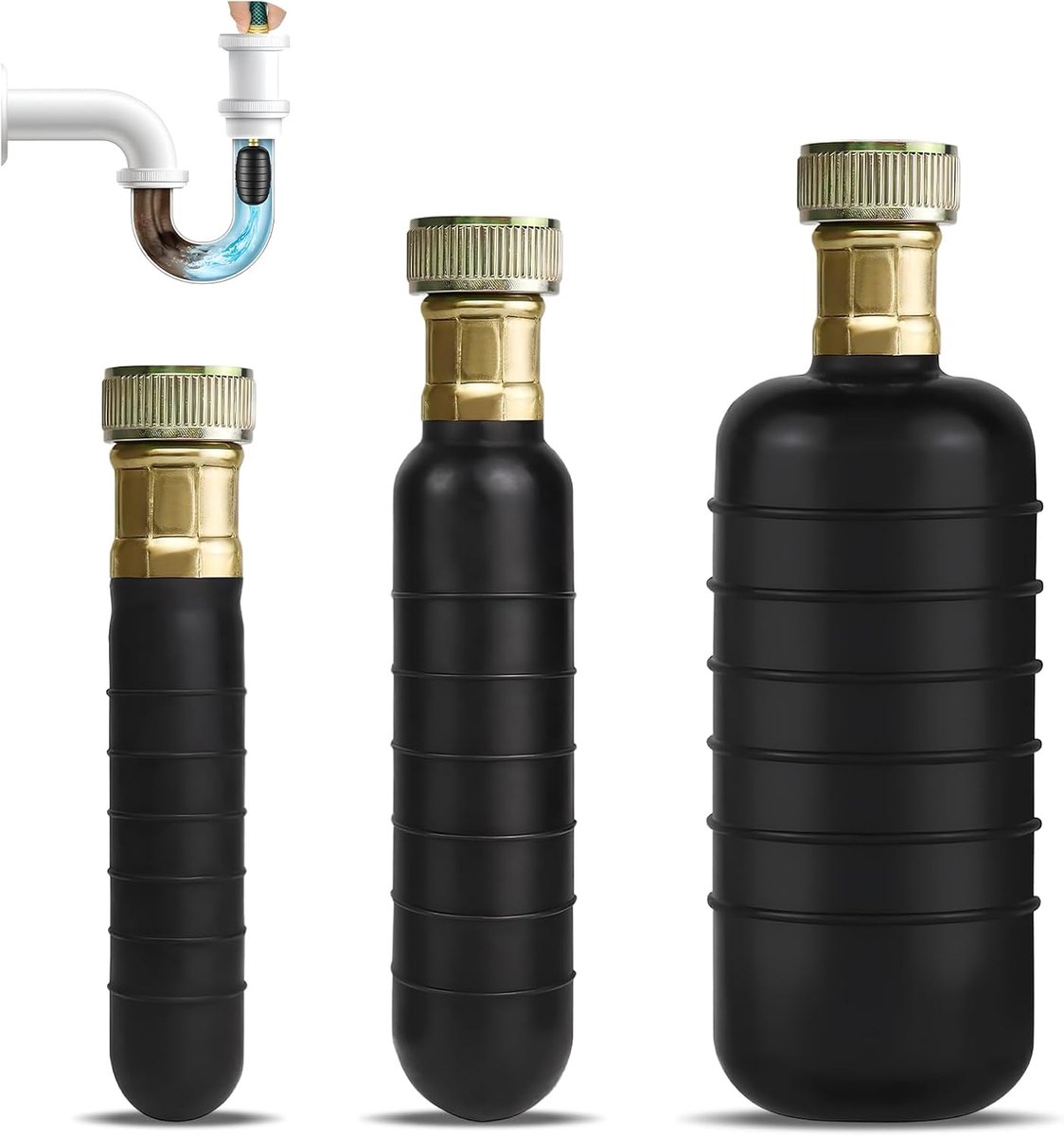 SnelShoppen - 3-delige Afvoerreiniger, Rubber Slangzuiger, Wateraangedreven Reinigingszak, Hoofdkanaalleiding, Geschikt voor Slangen van 1 tot 6 Inch,