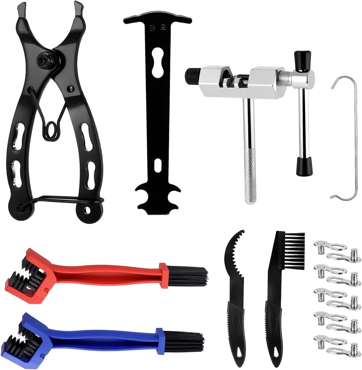 SnelShoppen - Multifunctionele Fietsketting Reparatie Set met Kettingpons, Kettingreiniger en 5 Pairs Ontbrekende Fietskettingringen voor 6-12 Versnel