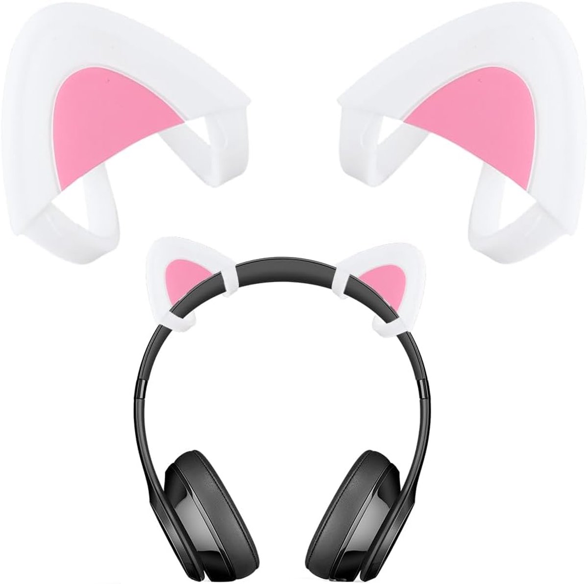 SnelShoppen - Schattige Kattenoren Hoofdtelefoon Accessoires - Universele Verstelbare Siliconen Vervangingen voor Gaming en Video - Wit Roze Kleur - P