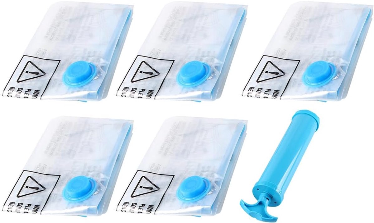 SnelShoppen - 5x Vacuum Opbergzakken met Handpomp - Herbruikbare Vacuüm Compressie Zak met Rits voor Reizen en Thuis - Sterk en Duurzaam - 80 Micron