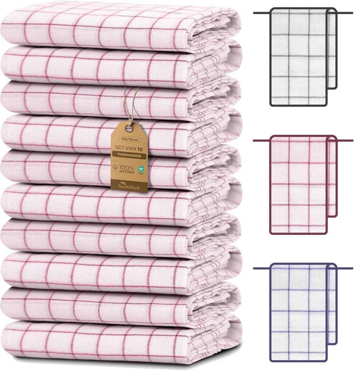 SnelShoppen - Set van 10 keukendoeken 50x70 cm - 100% katoen, absorberend en duurzaam - Rood - Keukenhanddoeken voor thuis en professioneel gebruik -