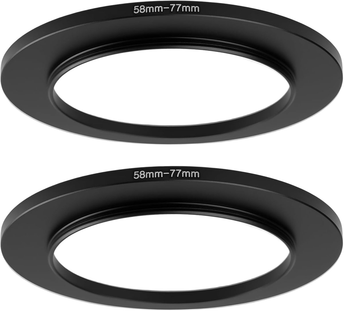 SnelShoppen - 2 Stuks 58-77mm Metalen Step Up Ring Lens Adapter voor SLR Camera - Zwart - Geschikt voor Filters en Verlichting - Professioneel en Begi