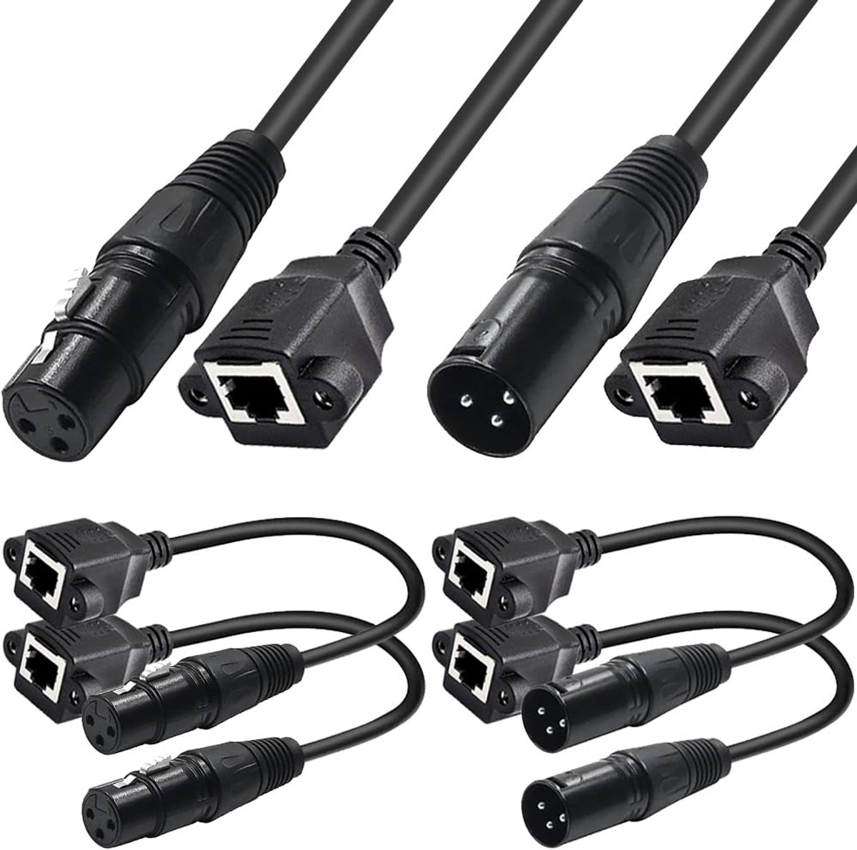 SnelShoppen - XLR 3Pin naar RJ45 Female Kabel, RJ45 Female naar XLR Male Netwerk Connector Verlengkabel, Adapter Kabel voor DMX-CON Controller (4 Pack