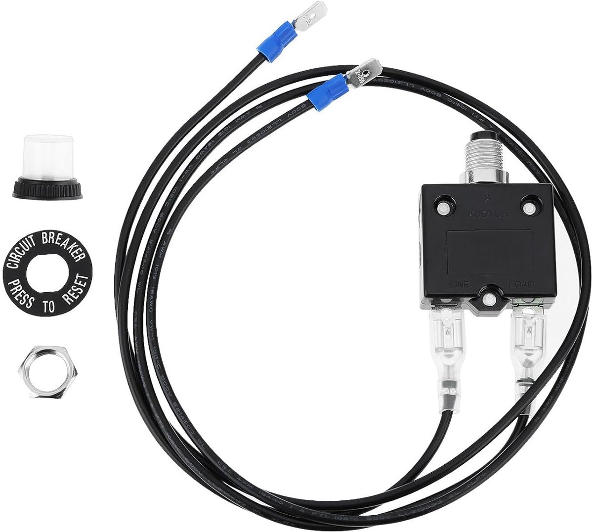 SnelShoppen - 1Pc Drukknop Circuitonderbreker Huidige Overbelasting Beveiliger met Draad 32V 18AWG voor Elektrische Apparaten, Kleine Generators, Luch