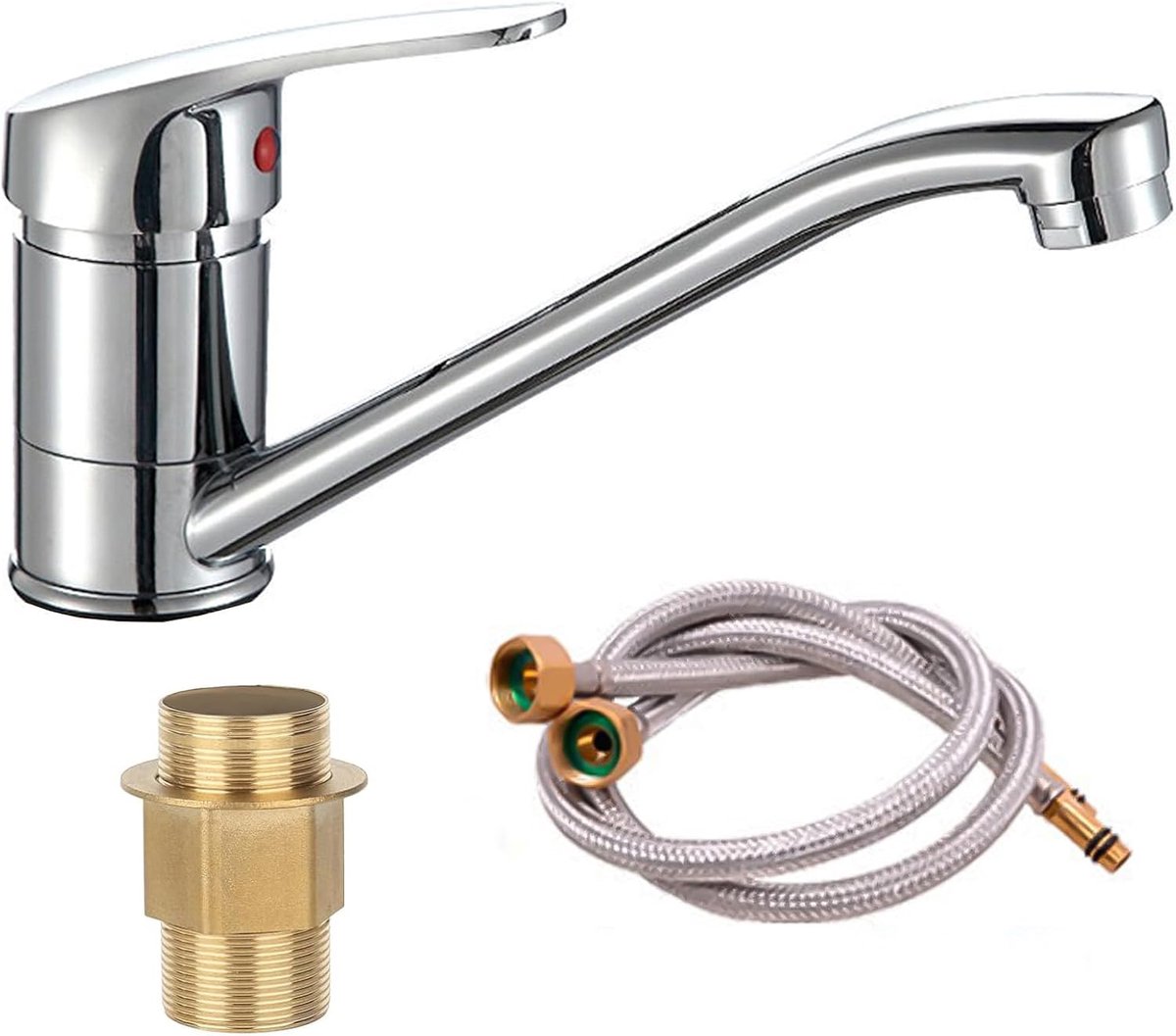 SnelShoppen - Keuken Kraan Chroom 360° Draaiende Mengkraan met Keramische Cartridge en 60cm Koud/Warm Water Slangen voor Keuken en Badkamer