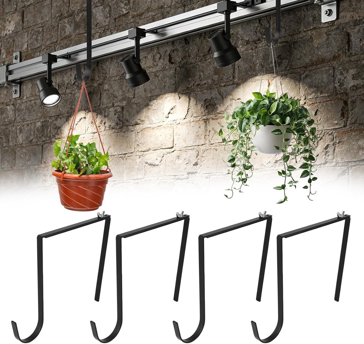SnelShoppen - 4 Stuks Drill Free Lamp Haakjes voor 15-28cm Baksteen Muur, Metalen Buitenlamp Hangers, Verstelbare Steen Klemmen voor Beton en Luchtbet