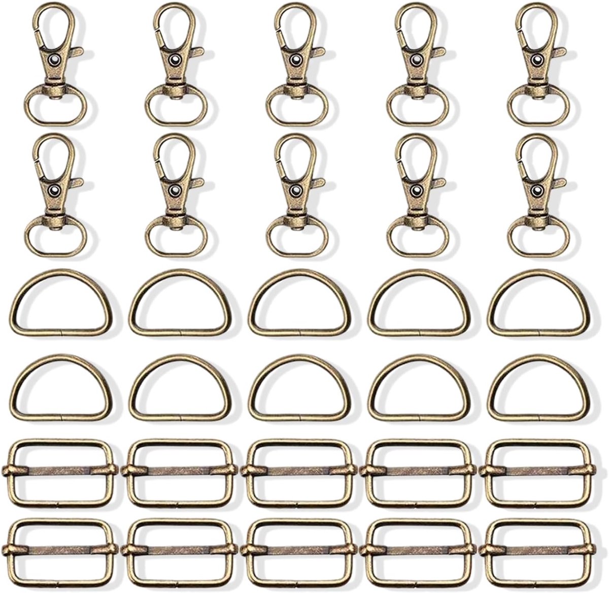 SnelShoppen - Karabijnhaak handtas 30-delige set met mini-karabijnhaken, D-ringen, metalen gespen voor naaien van riemen en accessoires, doe-het-zelf,
