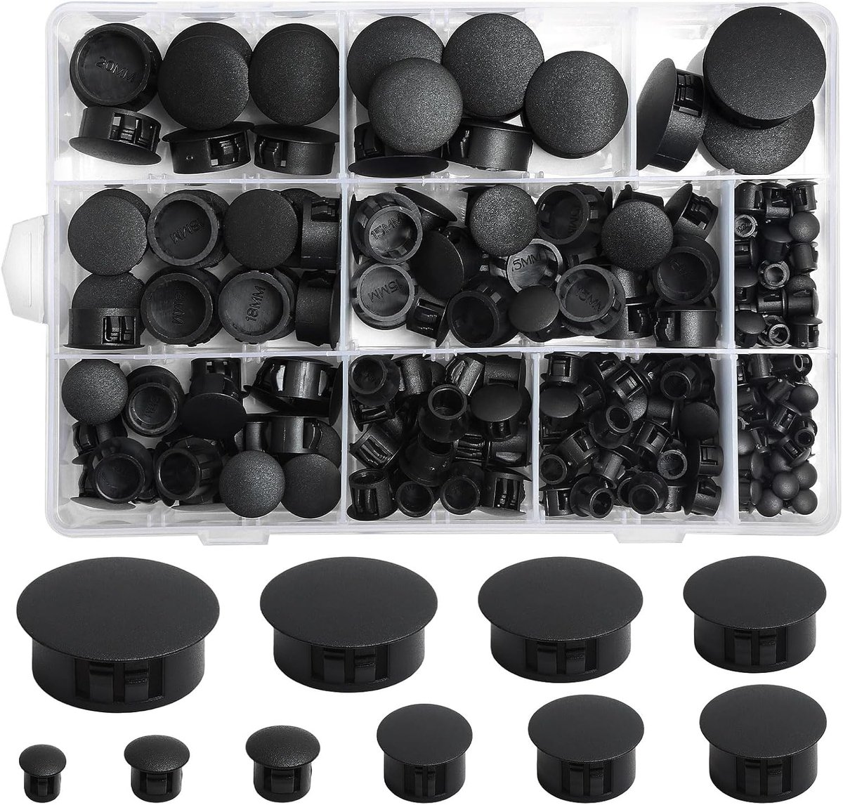 SnelShoppen - 262 Stuks Afdekkappen voor Boorgaten 5/6/8/10/13/15/18/20/22/25mm | Blinde Pluggen, Boorgatafdekkappen Kunststof, Meubelgaten, Afdekkapp