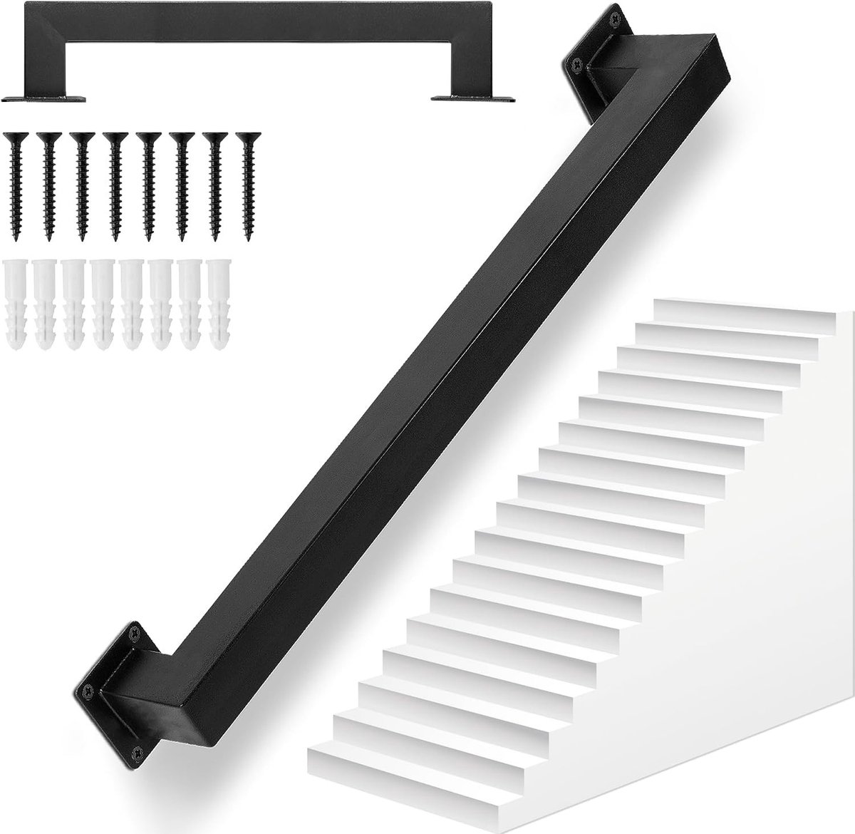 Carbon Stalen Vierkante Buizen Handrail voor Binnen en Buiten, 7.5 cm Hoog, Zwart Trapleuning