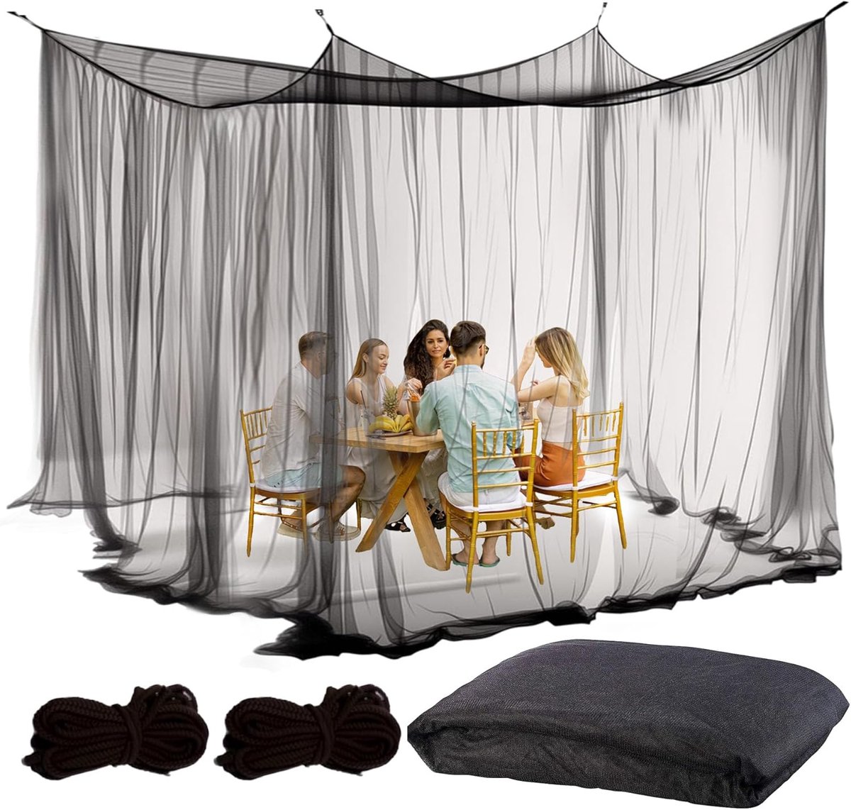 XXL Klamboe voor Tuinhuisje 3x3 meter - Muggennet voor Tuin, Terras en Balkon - Fijnmazig Insectennet - 300 x 300 x 250 cm - Universele Insectenbescherming - zwart