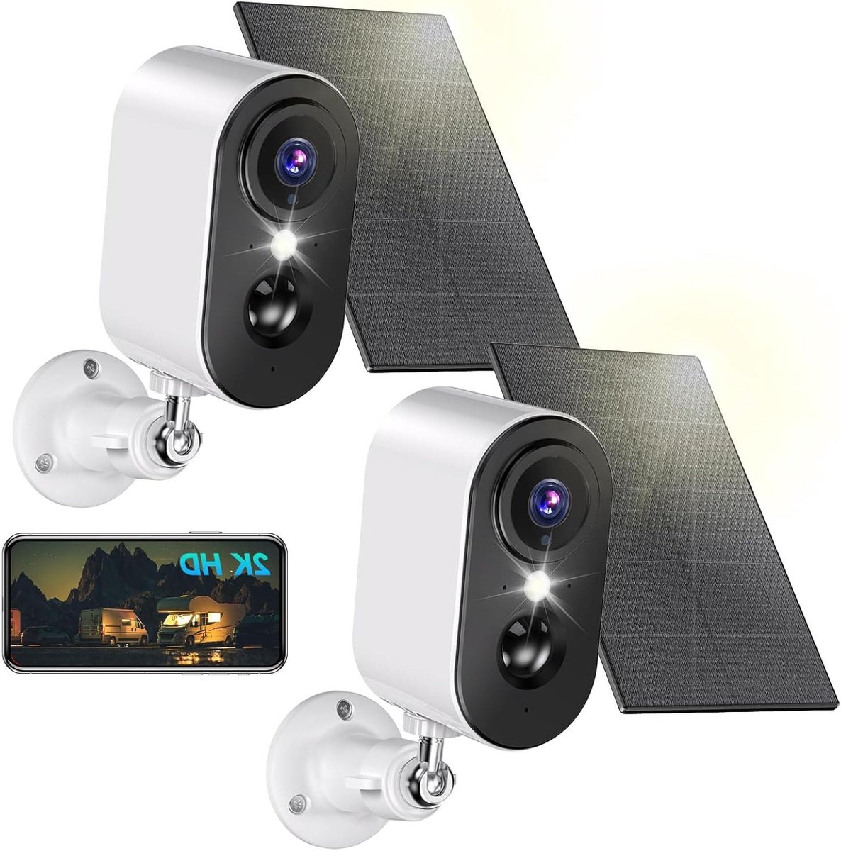 Beveiligingscamera Set - Wifi Camera - Buiten Bewaken - Met Zonnepaneel - 2 Stuks - Wit