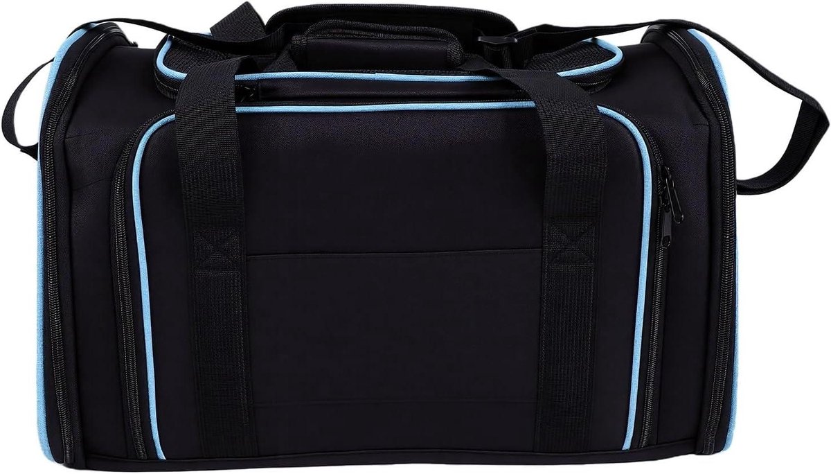 Uitbreidbare Huisdier Drager - Reistas Kat Hond - Reizen met Huisdieren - Dubbele Uitklapbare Ruimte - 46x28x29cm - Zwart Blauw