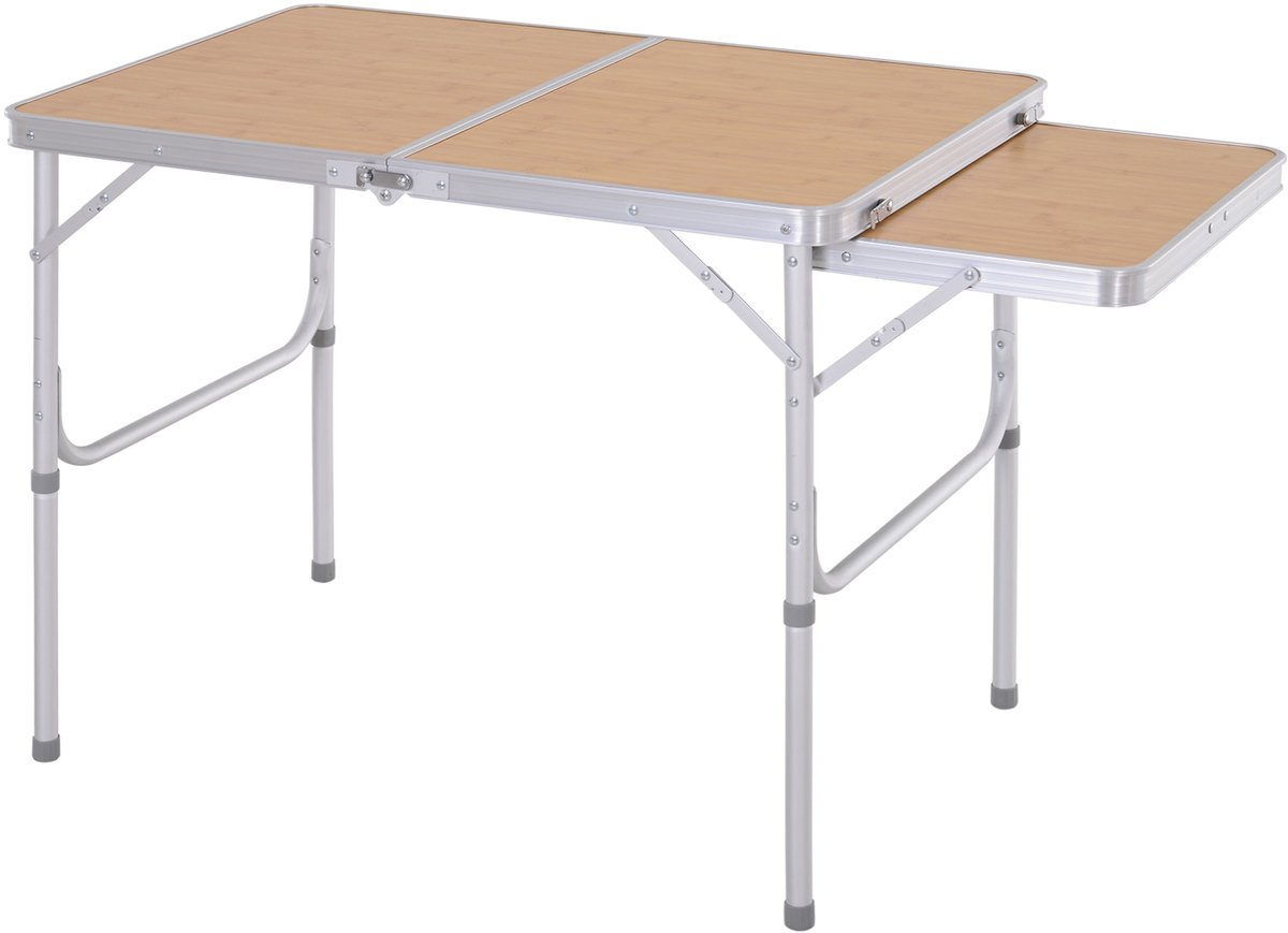klaptafel, campingtafel, tuintafel met verlenging, in hoogte verstelbaar, aluminium, MDF, bamboe-look