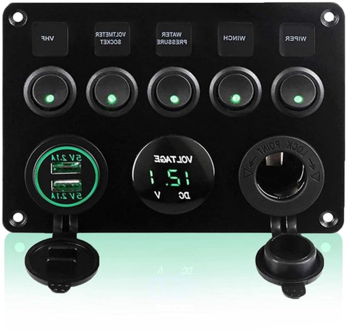 5-snelheids schakelpaneel 12V/24V waterdicht IP65 met LED-voltmeter en dubbele USB-oplaadpoort voor auto, boot, caravan en voertuigen