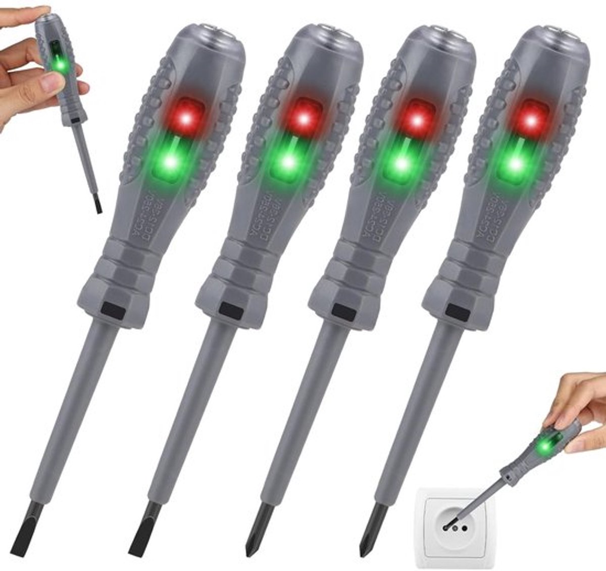 Set van 4 2-in-1 Schroevendraaiers met Sterke Koppel en Magnetische Punt, Inclusief Spannings- en Huidige Tester voor Veilig Schakelwerk