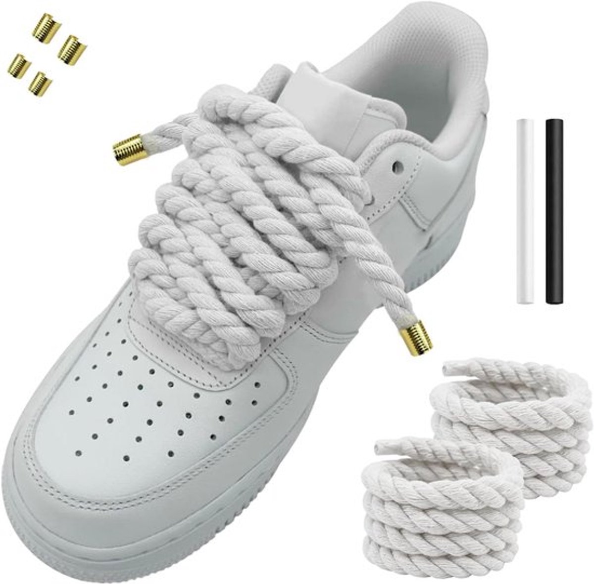 Katoenen Veters voor Sneakers - 1 Paar, 1.8mm en 140cm, Wit, Geschikt voor Sport- en Casualschoenen