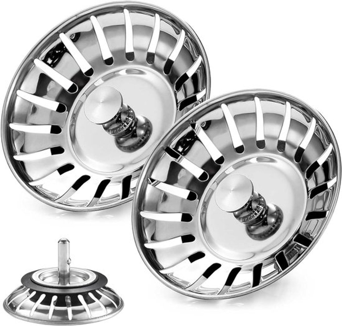 Set van 2 RVS Afvoerpluggen voor Keuken - Vervangbare Strainers voor Eten en Haar - Geschikt voor 78mm Afvoeropeningen