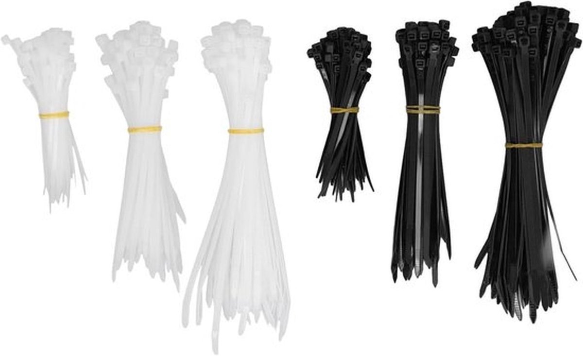 Dunne Nylon-Kabelbinders, Zelfsluitende Zip Ties voor Kabelbeheer - 400 stuks in diverse maten 4, 6 en 8 inch