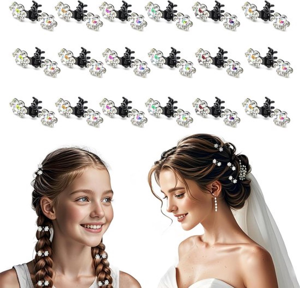 Elegante Haarspeld voor Vrouwen en Meisjes - 18 Stuks met Strass Bloemen voor Bruiloft, Prom en Dagelijks Gebruik
