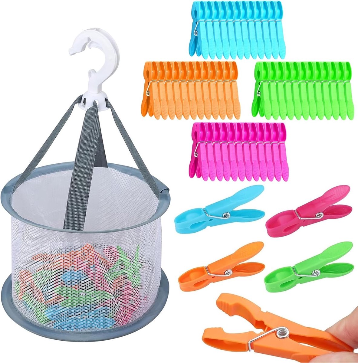 Wasknijpers met Mand - Blauw - 7 x 2,5 cm - Duurzame Klemmen zonder Afdrukken - Voor Kleding en Handdoeken