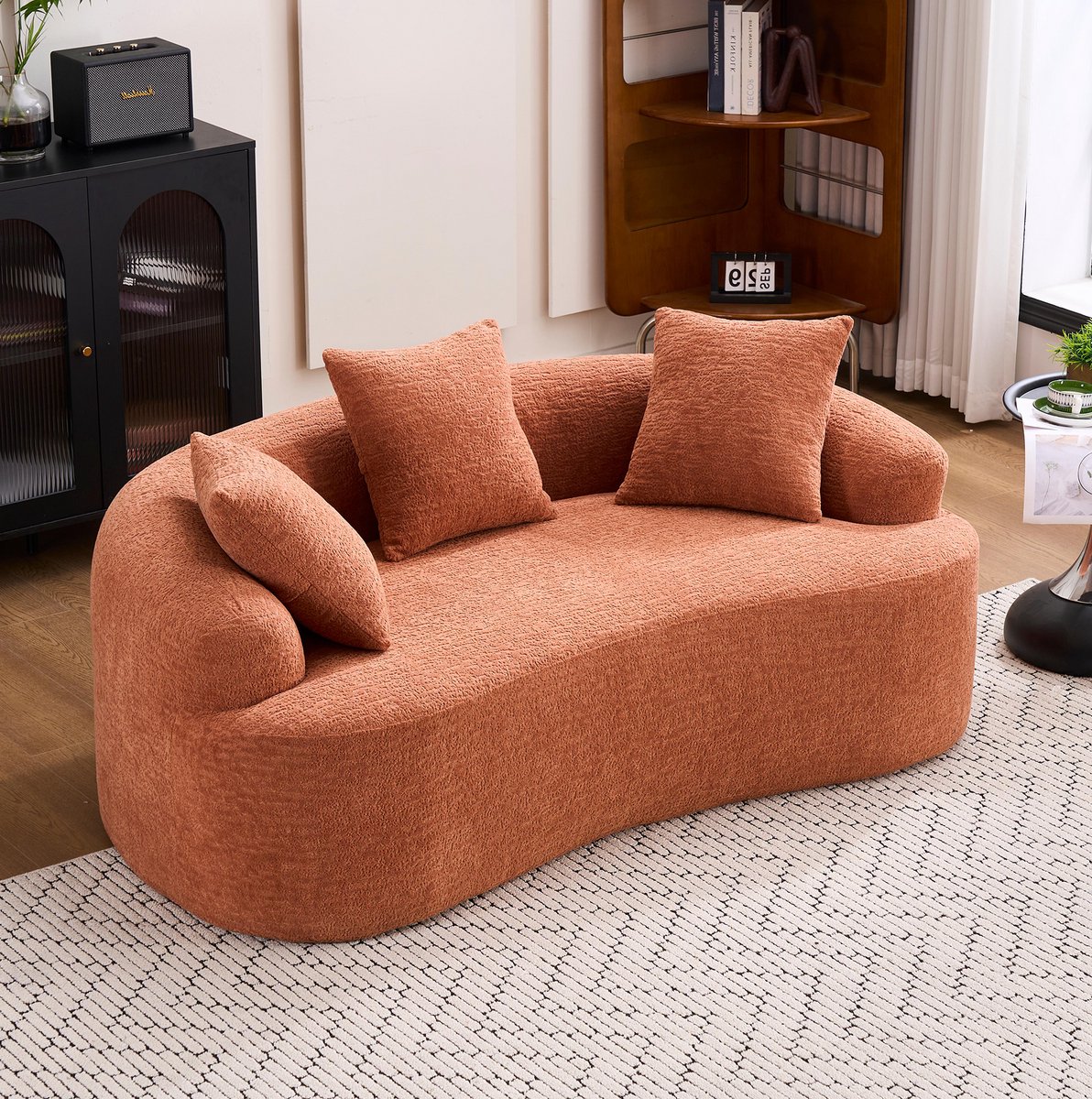 MODENUIT Bank 2-Zits - Chenille Met 3 Sierkussens En Zonder Montage - Voor Woonkamer En Appartement - Stof - Coral