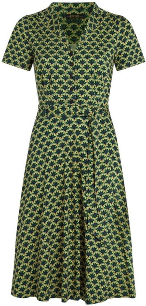 Damesjurk Retro Charme - Korte Mouwen - Reverskraag - Grafische Print - Midi-Lengte - Zachte Jersey-Stof - Jurk