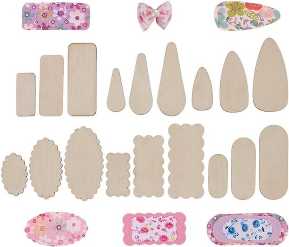 18-delige Snap Clip Covers en Houten Haarstrik Sjablonen Set voor het Maken van Haarspelden en Strikjes, Herbruikbare Stansvormen voor Creatieve Haaraccessoires