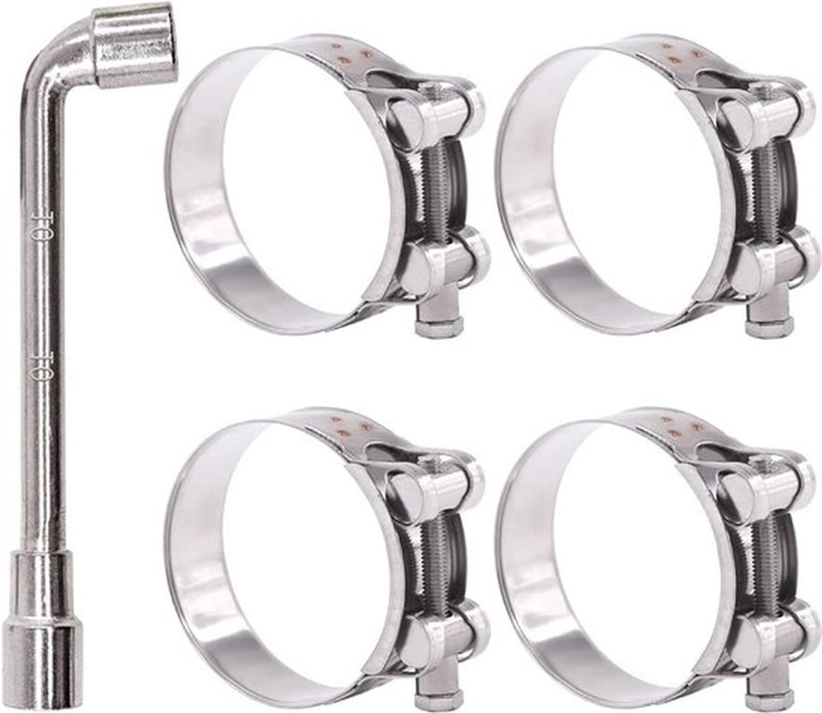 4 Stuks T-bout Slangklemmen 64-67mm RVS Zware Klemmen Voor 2.5"-2.6" Slangen - Verstelbaar en Duurzaam