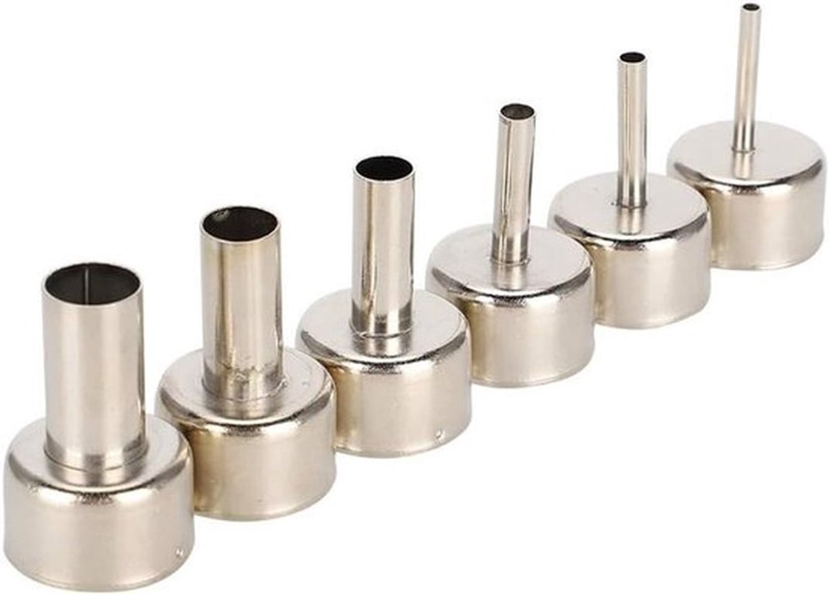 6-delige set mondstukken voor hete luchtpistool 858 SMD afwerkingsstation - accessoires voor solderen, repareren en precisiewerk met 3/4/5/8/10/12mm nozzles.