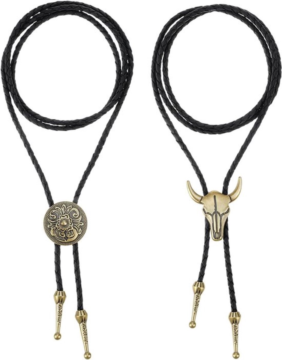 Stijlvolle Bolo Tie Set voor Mannen - 50cm Western Cowboy Necktie met Zwart Lariat en Rodeo Hanger voor Cowboy Kostuums en Accessoires