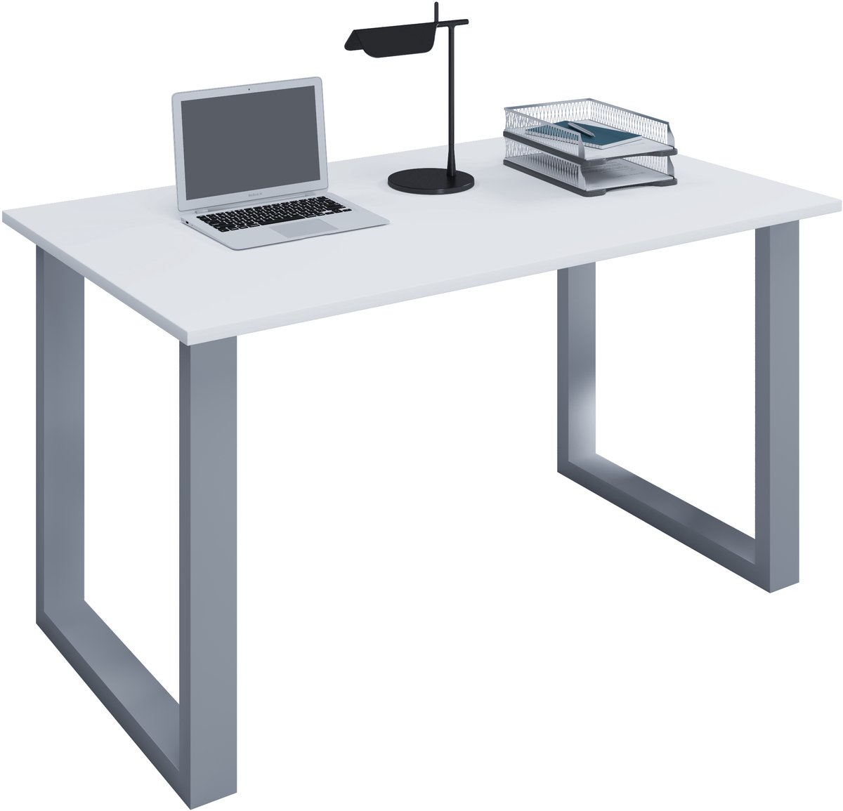VCM Schreibtisch, 160 x 80 cm, Computertisch mit Metallgestell, Bürotisch für Homeoffice und Arbeitszimmer - Lona U