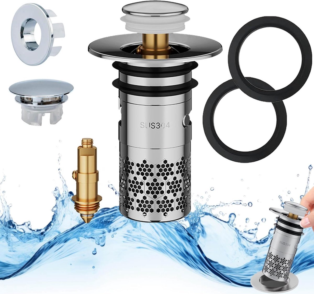 Basin Plug with Hair Strainer, Universal Drain Filter for Sink Plug Replacement, Pop Up Basin Stopper, Sink Stopper - ShopVlot