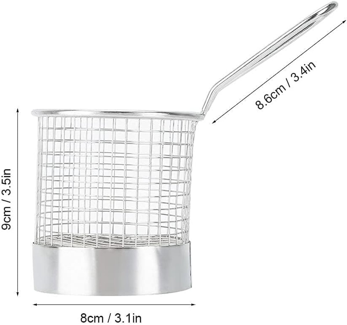 SnelShoppen - 2-delige ronde frituurmanden van roestvrij staal, mini frietmandjes voor snacks, ideaal voor feestjes, tuin, keuken en camping