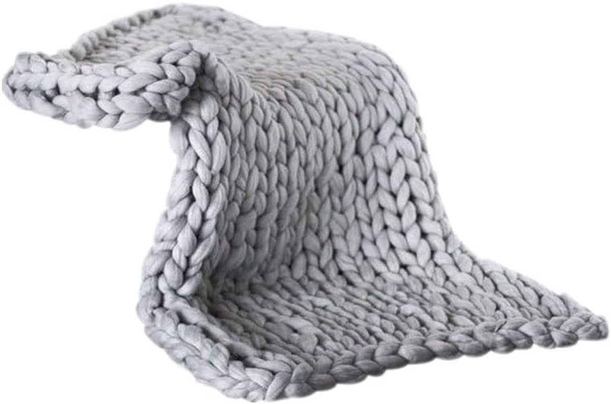 SnelShoppen - Chunky Gebreide Dekentje - Gezellige Handgemaakte Draaddeken voor Woondecoratie, Zacht en Warm Grijs, Ideaal voor Koudere Dagen, Valenti
