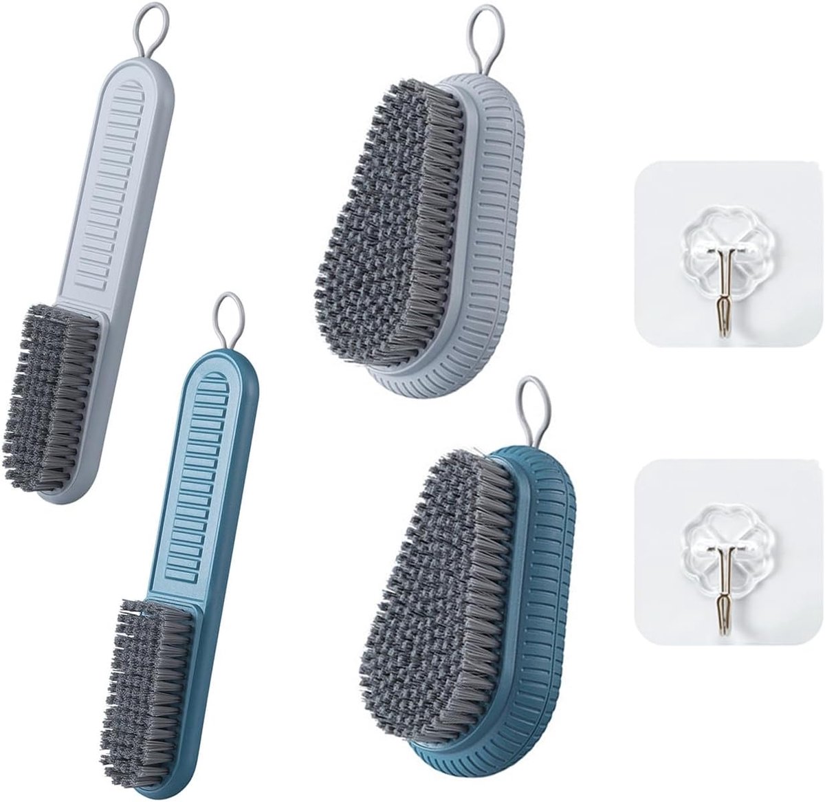 SnelShoppen - 2 Wasborstels en 2 Schoenborstels met 2 Hechthaken, Multifunctionele Huishoudborstels van Duurzaam Plastic voor Mannen en Vrouwen