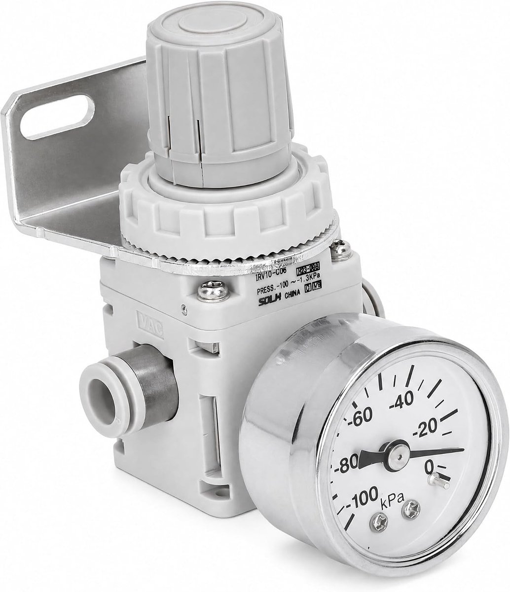 SnelShoppen - Professionele Lucht Druk Regelaar -100 tot -1.3Kpa Pneumatische Vacuüm Regulator met Duidelijke Aansluitingen en Lange Levensduur voor T