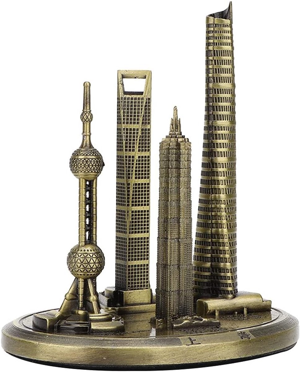 SnelShoppen - Shanghai Oriëntaalse Pareltoren Model - Delicaat Geëmailleerd Souvenir Bureau Decor - Hoogwaardige Bronzen Kleur - Klein Formaat