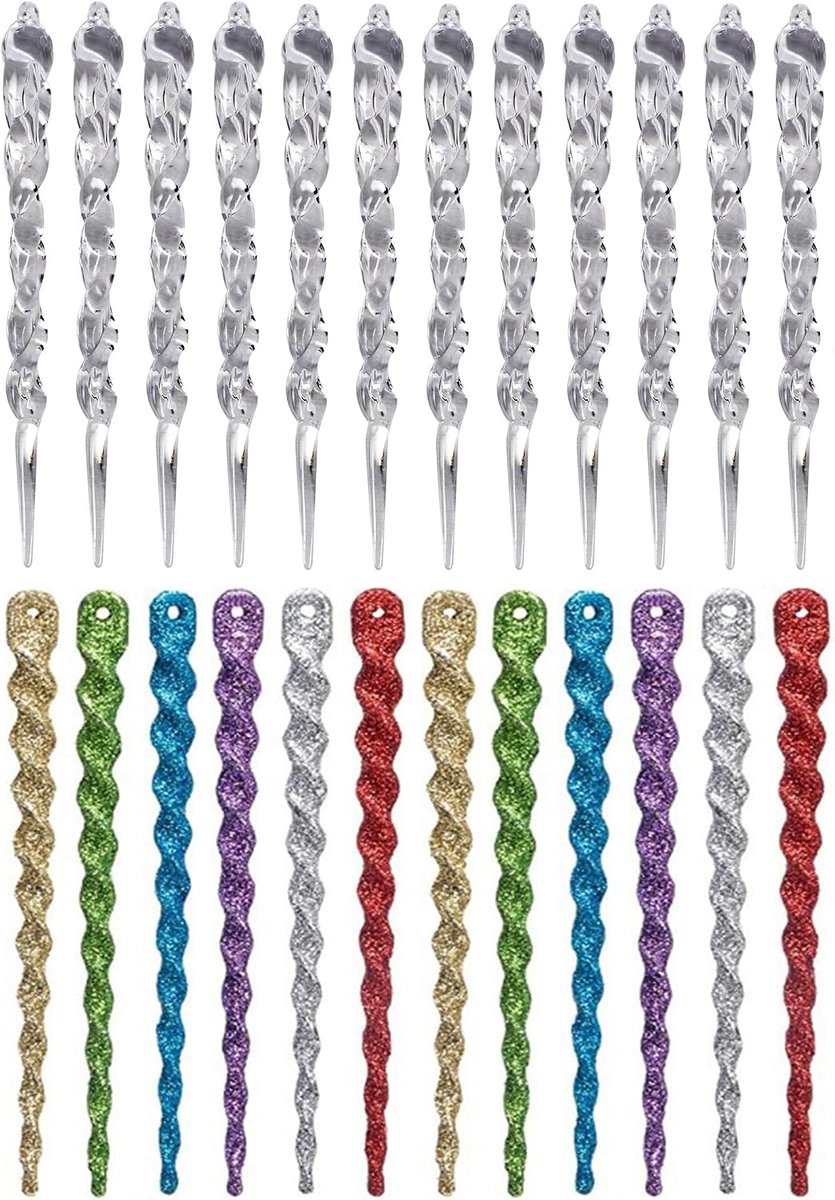 Christmas Tree Decorations, 24 Pieces Plastic Icicles Twisted, Christmas Tree Hangers, Winter Decoration, Christmas - ShopVlot
