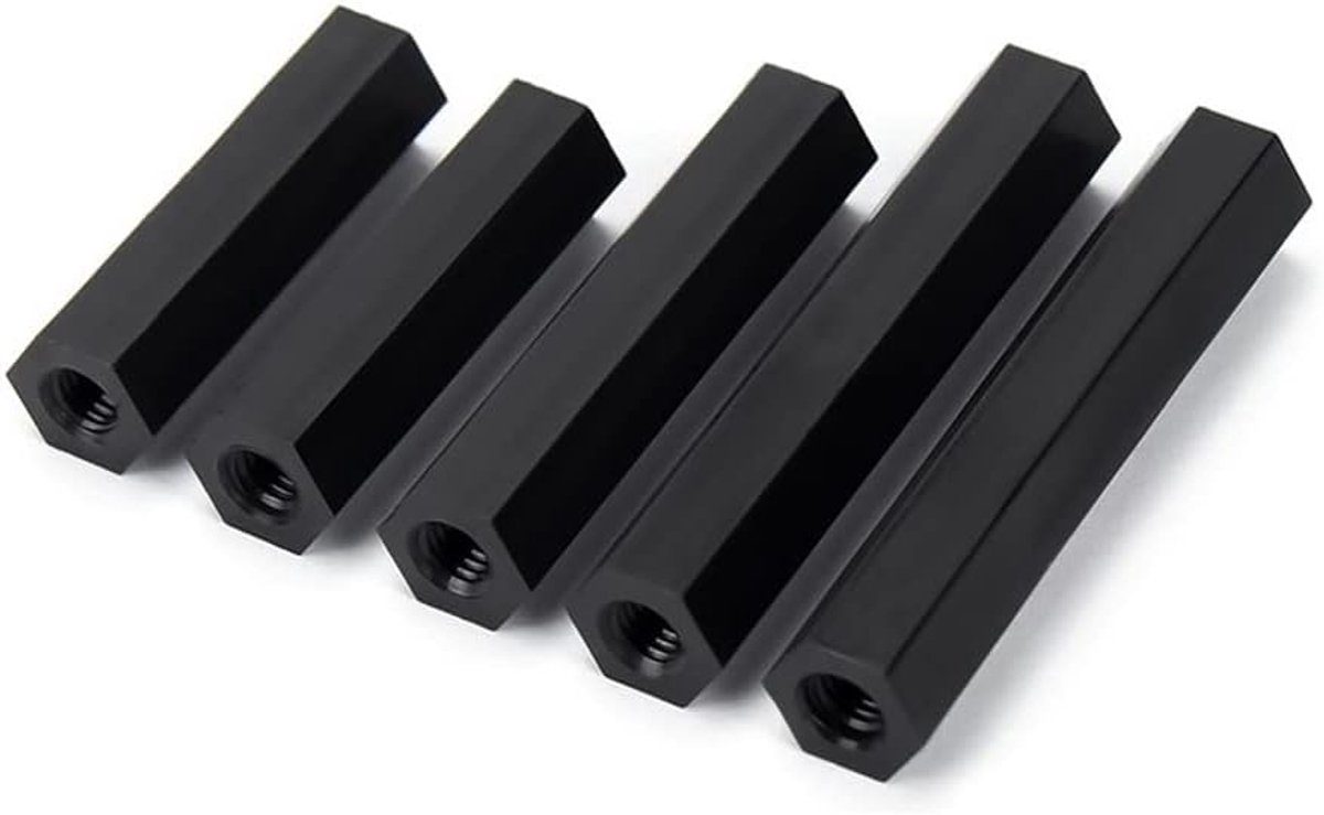 SnelShoppen - Set van 50 Stuks M2.5x10mm Zwarte Nylon Hex Spacer Standoffs, Duurzaam en Isolatie, Perfect voor Elektronica en Machinebouw