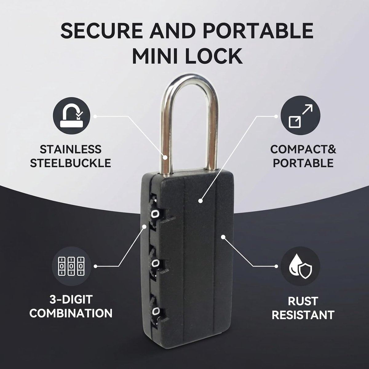 SnelShoppen - 3 Digit Hangslot Koffersloten, Wachtwoord Codeslot, Bagageslot voor Reis Koffers Tassen en Reisaccessoires (Zwart)