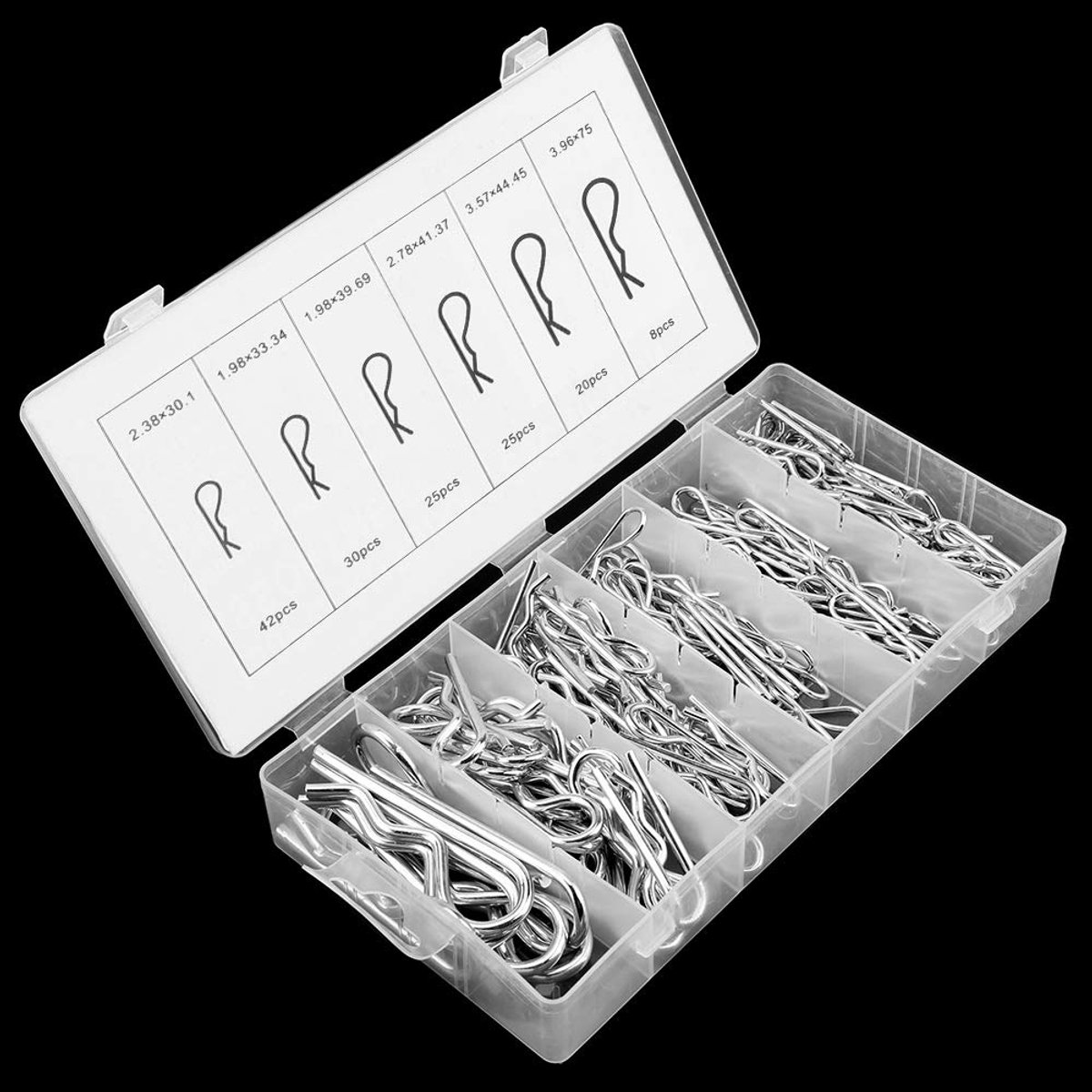 SnelShoppen - 150 Stuks R Splitpen Assortiment - Hoogwaardige Cotter Pins Clip Set voor Tractoren - 6 Verschillende Maten met Plastic Doos - Ideaal vo