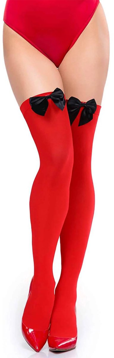 Rode fantasie kousen met strikdesign in polyester-lycra mix maat S M L