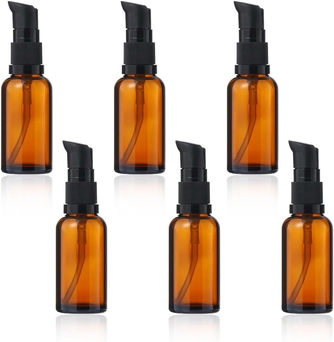 SnelShoppen - Set van 6 Lege Bruine Glazen Flessen 50ml, Navulbaar, UV Bescherming, Reistassen, Amber Glas, Lotion Dispenser, Cosmetica, Aromatherapie