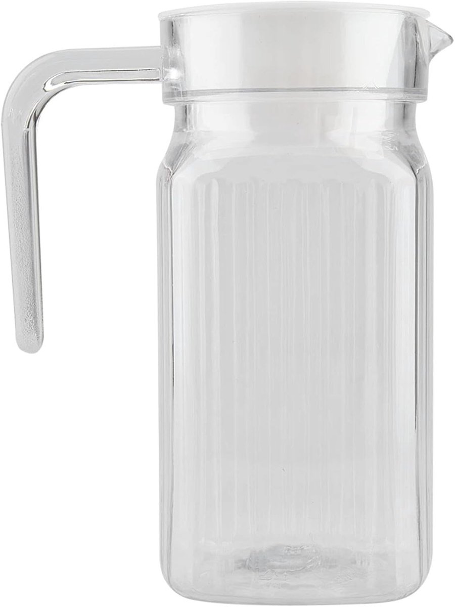 SnelShoppen - Milk Water Plastic Jug Met Deksel Voor Koelkast, Ribbel Drinkkan Acryl Transparant Fles Gestreept IJs Koud Voor Thuis Bar Keuken