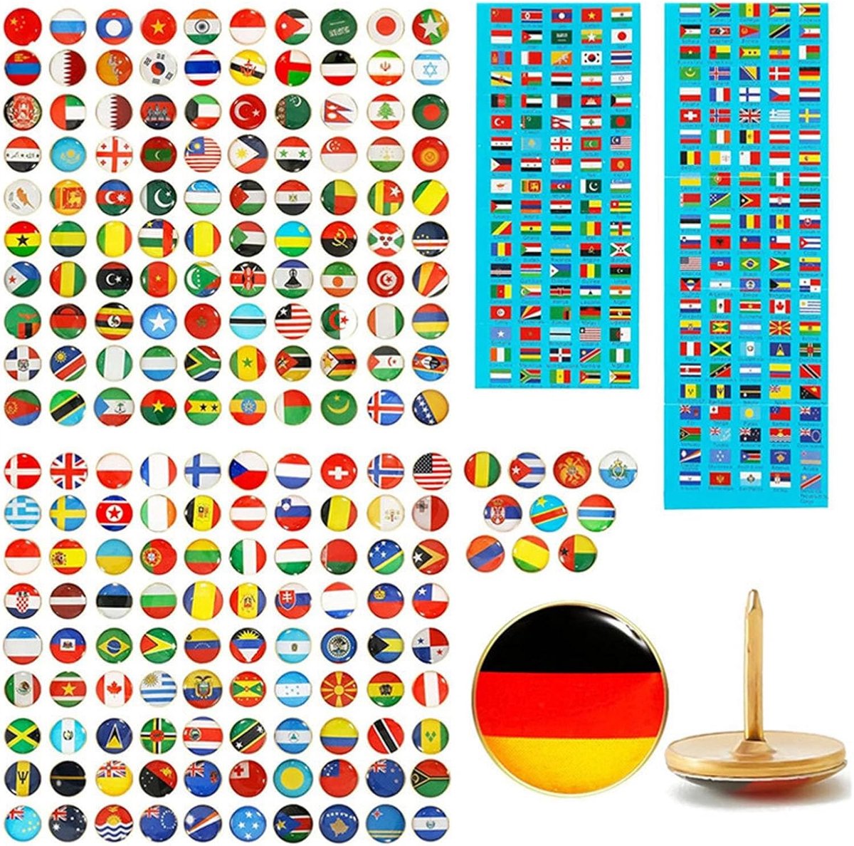 Duimspijkers nationale vlaggen - 200 stuks - decoratief - ideaal voor wereldreis kaarten - SnelShoppen