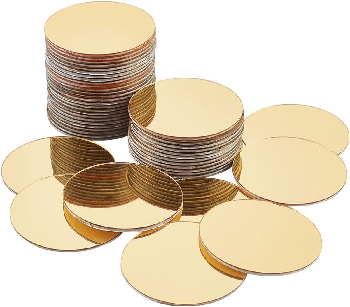 SnelShoppen - 50 Stuks Gouden Ronde Spiegels voor Creativiteit, 4.5cm Zelfklevende Spiegeltegels van Acrylaat, Kleine Spiegelcirkels voor Wanddecorati