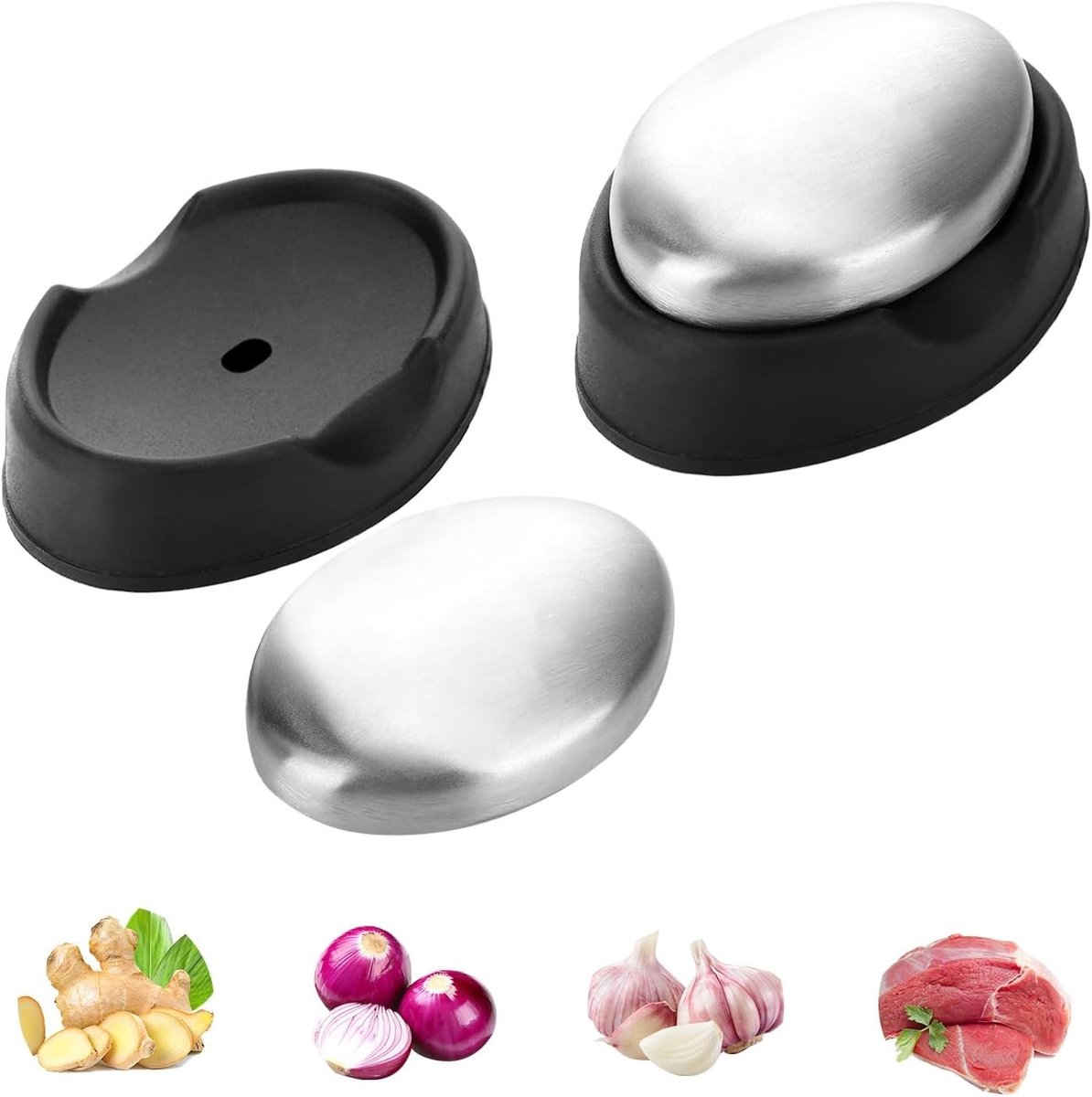 Set van 2 RVS Zeep voor Geurverwijdering, Roestvrijstalen Keukenaccessoires, Milieuvriendelijk en Chemievrij, 6.4x4.7x2.1cm / 2.5x1.85x0.83inch