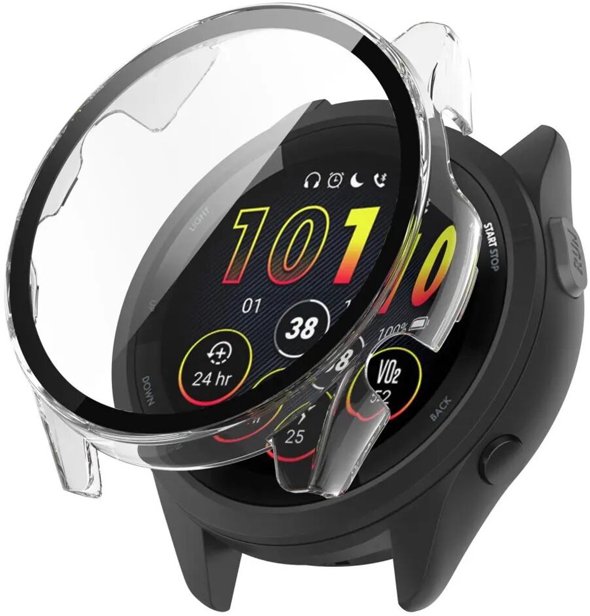 Hoesje met Ingebouwde Tempered Glass Geschikt voor Garmin Forerunner 165 - Smartwatch Hoes met Screen Protector - Hard Plastic Bumper Case - Clear