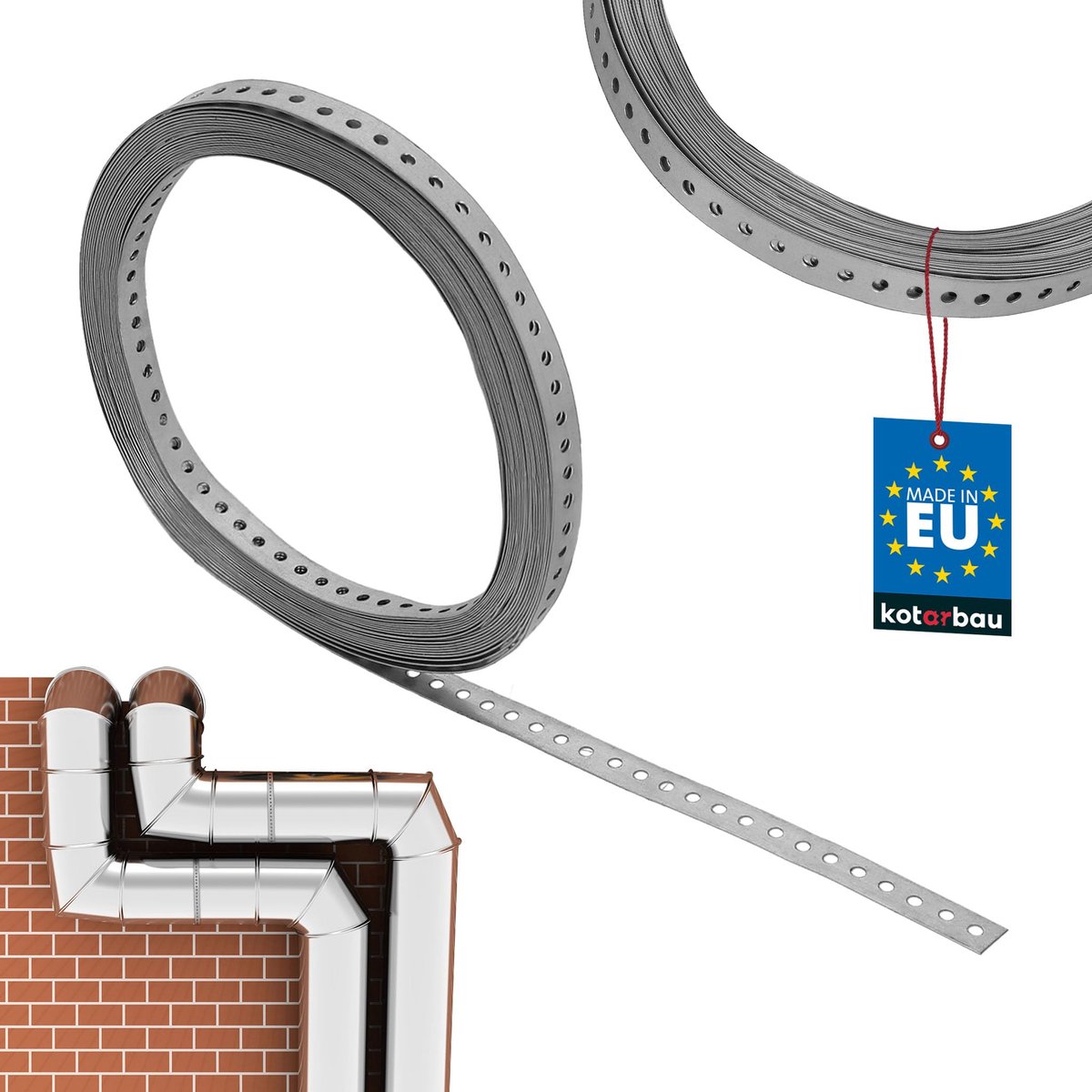 KOTARBAU® Gaatjesband - Bevestigingsband met Geperforeerde Gaten 20 x 1 mm - L: 25 m - Gegalvaniseerde Stalen Band - Verzinkte Bevestigingsband - Metalen Band met Gaten - voor Kabels - Buizen en Leidingen