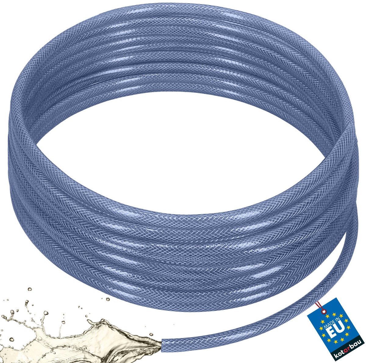 KOTARBAU® Persluchtslang ø 12,5 mm / 3 mm - Compressorslang - Luchtslang 50 m - PVC-slang met Weefselinleg - Waterslang - Transparant - Blauw